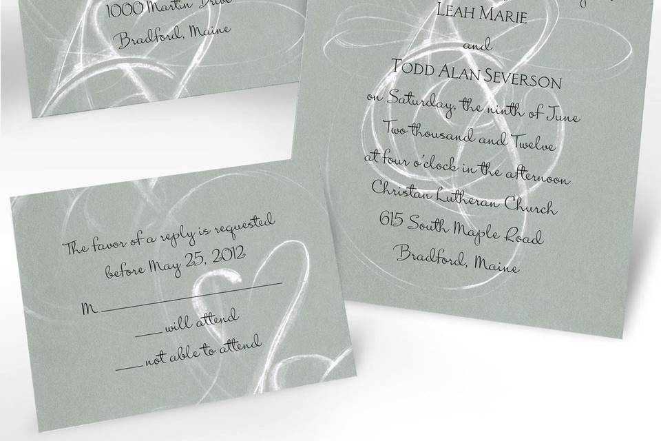 All in White Wedding Invitations - The verse of your choice is featured on the front of this bright white z-fold invitation for a beautiful expression of your love. Your full names are showcased on the center panel and the rest of your wording is printed on the far right. Folded Size: 4 7/8