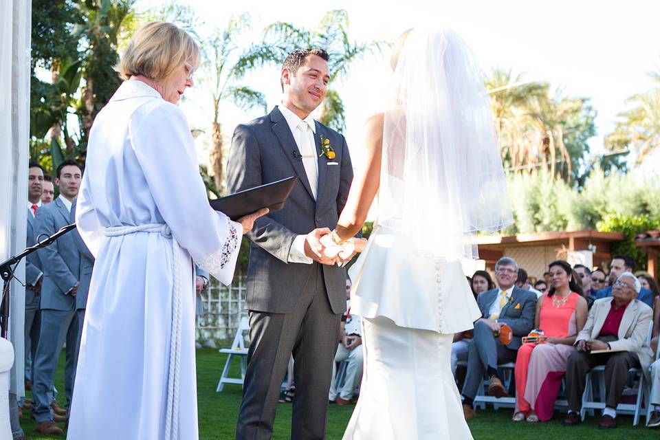 Wedding ceremony at Historic Cree Estate, wedding at Palm Springs California, outdoor wedding ceremony