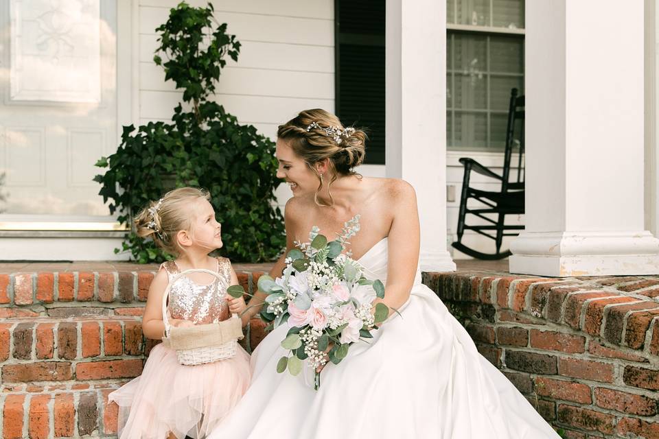The bride sand a flower girl