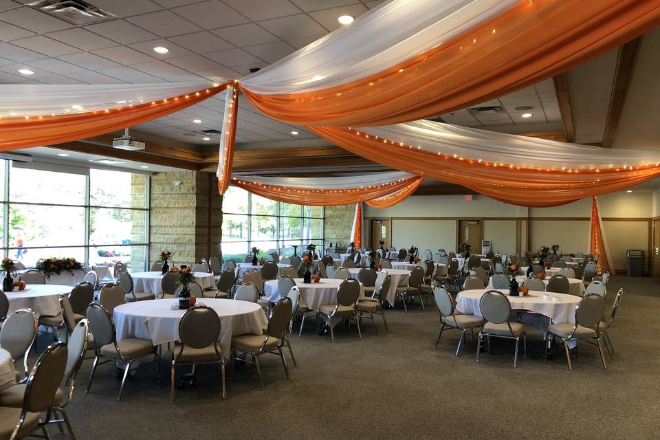 Ceiling draping w/accent color