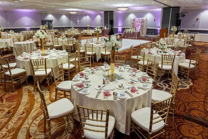 A ballroom set for guest to arrive