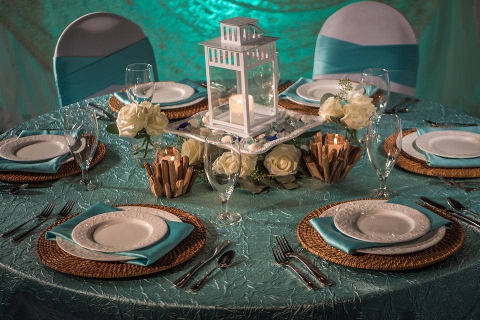 Aqua blue table setting