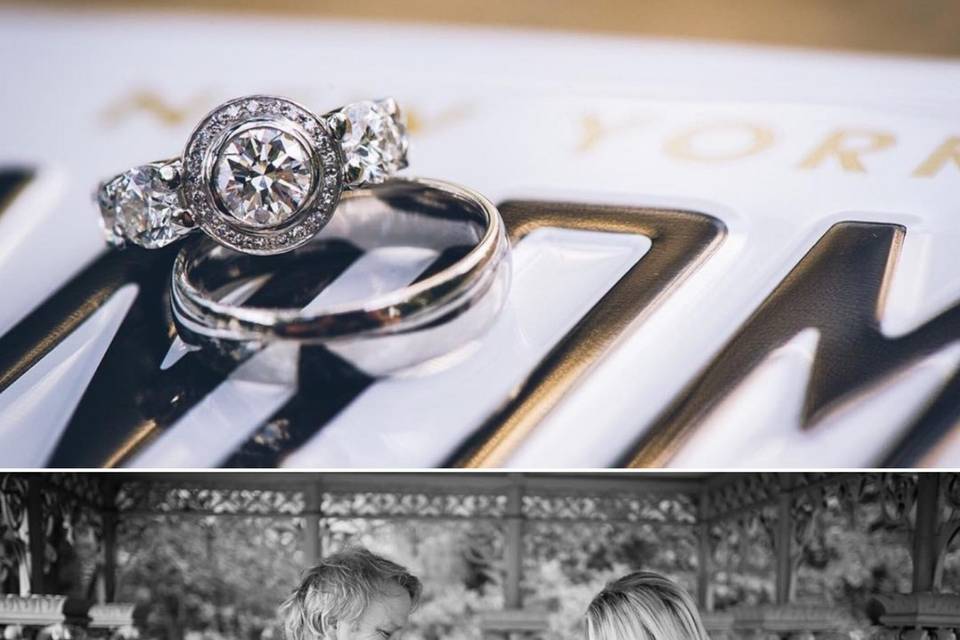 Handmade diamond engagement ring and wedding band.