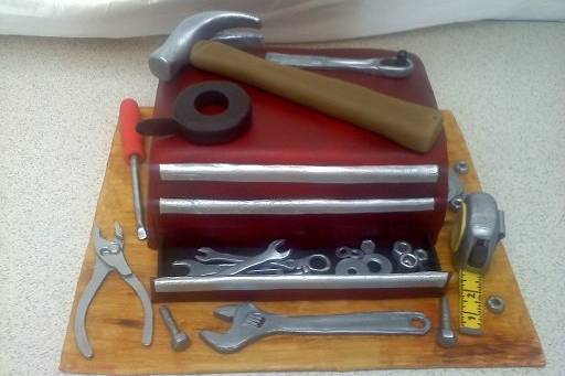 Edible toolbox and tools groom's cake
