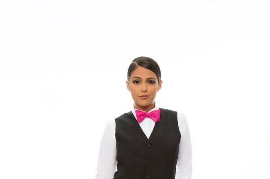 Classic suit with pink ribbon tie