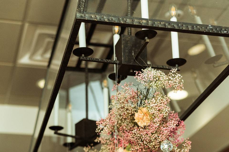 Disco ball chandelier flowers