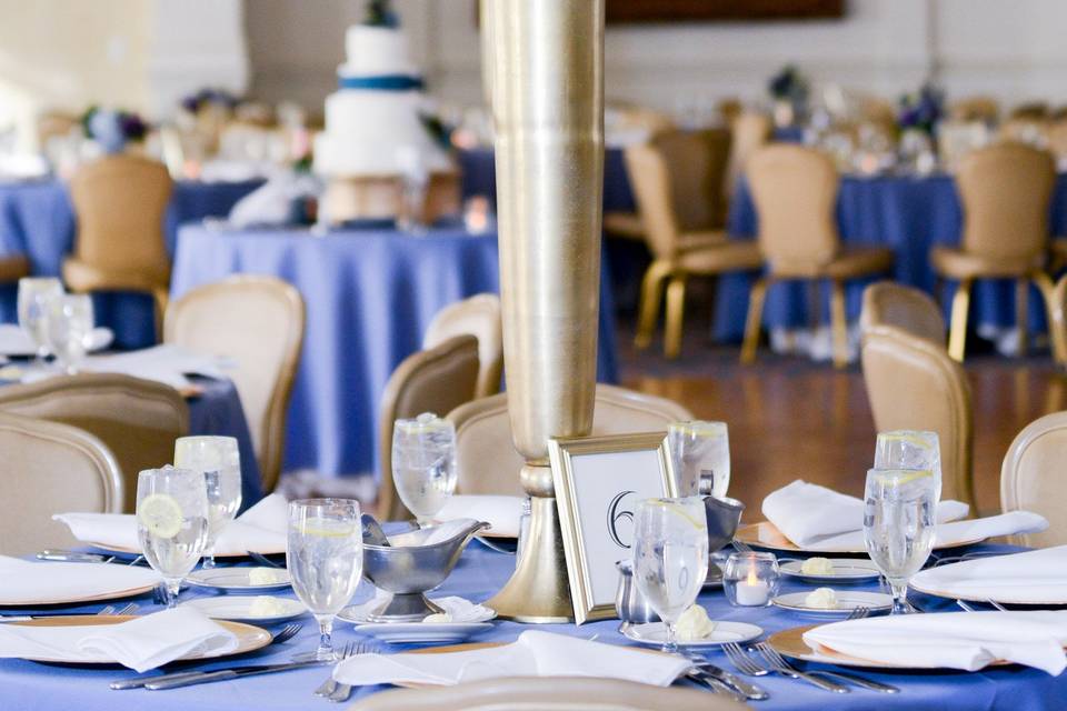 Table setup with flower centerpiece