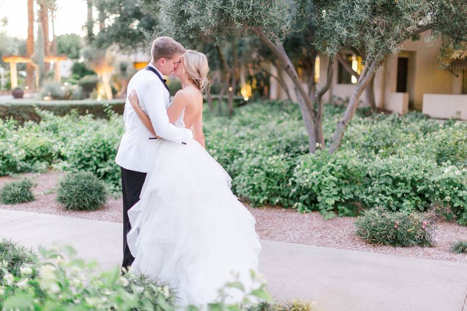 Newlyweds kissing