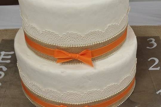 Edible White Ribbon/Orange bow