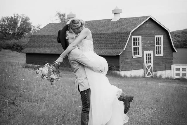 Bride and groom kiss