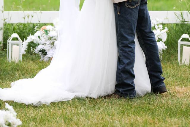 Bride and groom kiss