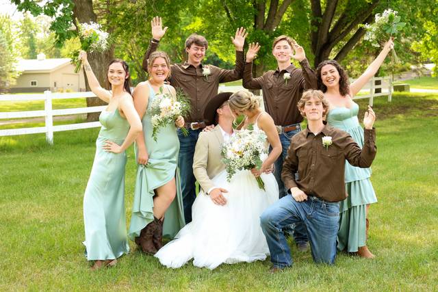 Bride and groom kiss