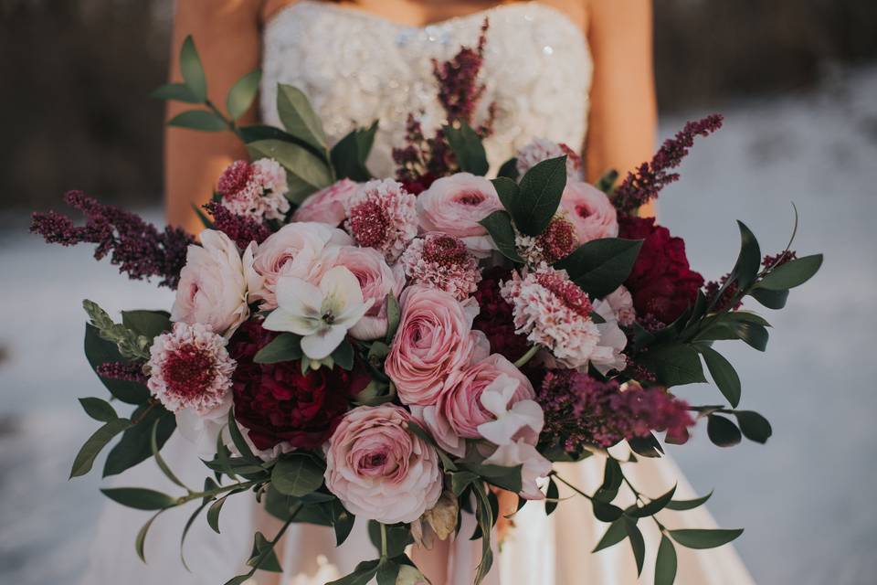 Blush, pink & burgundy bouquet