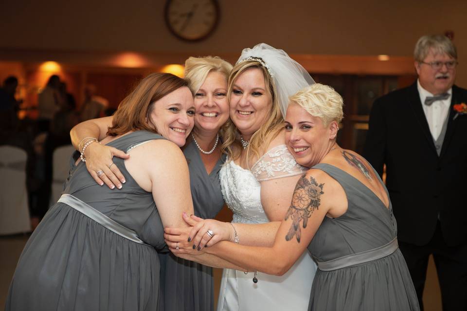 Bride with her bridesmaids