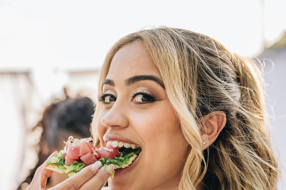 Bride Eating Tuna Nachos
