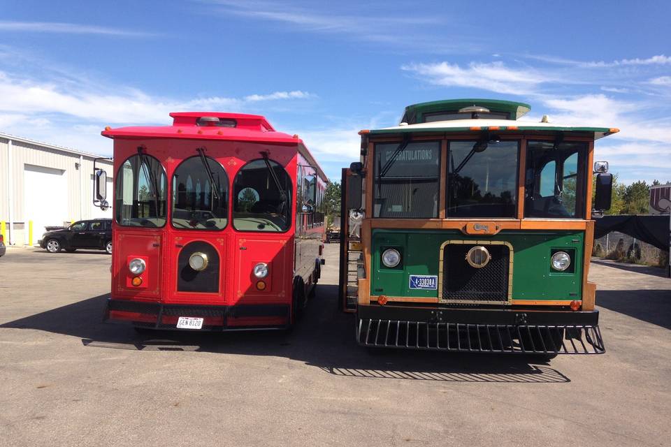Red and green trolley