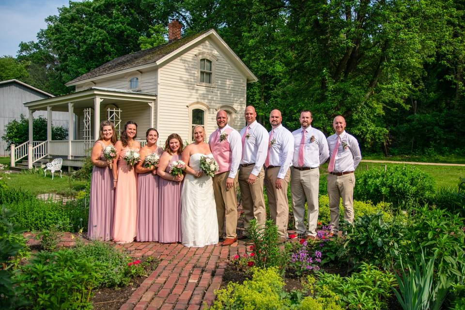 Wedding couple and guests