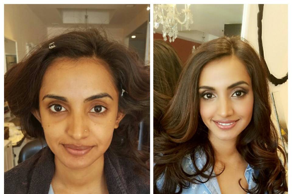 Before and after makeup and ha