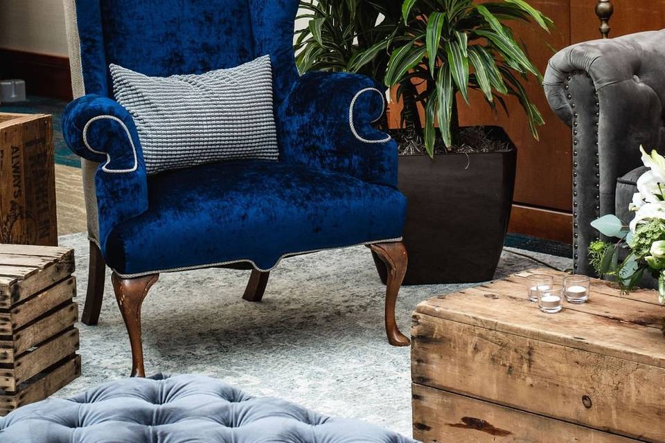 Presley blue velvet wingback