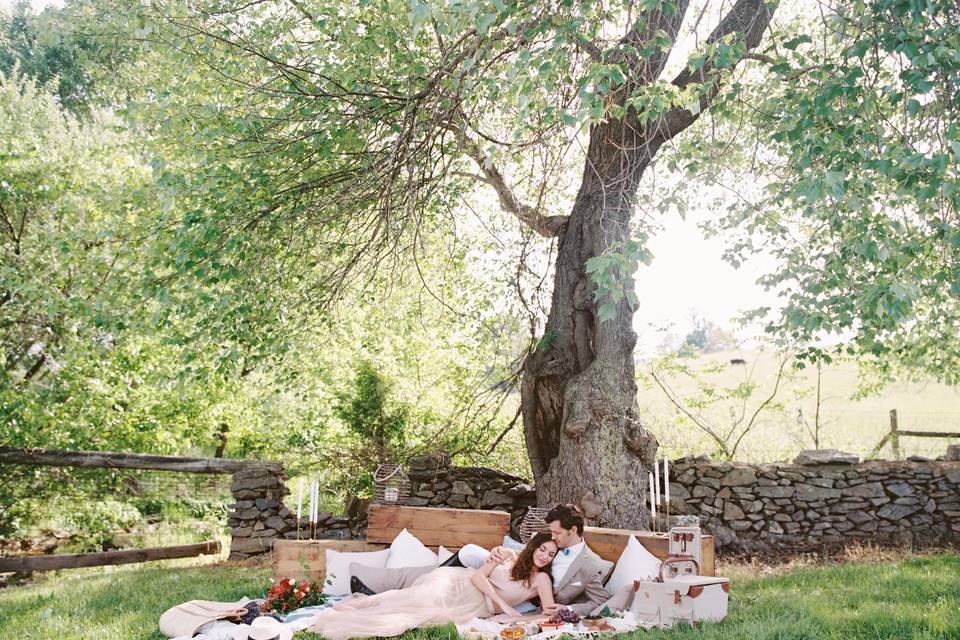 Newlyweds lying down