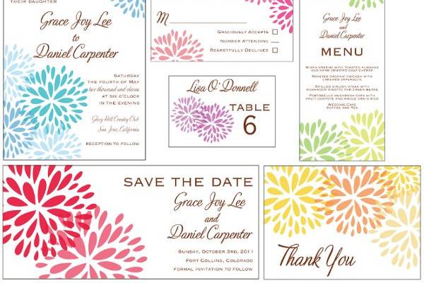 Modern Floral Blossom invitation suite.  Available in multiple colors ways:  mix and match or use all of one color!