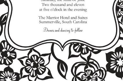 Black and White Folk Floral invitation.  This design can be customized in any color.