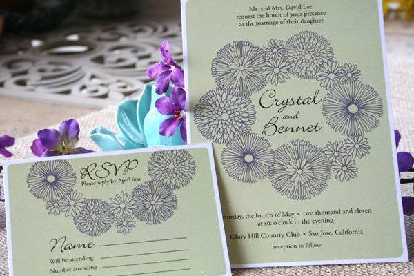 Modern and Rustic Floral Wreath Wedding Invitation.  The colors and words can be changed to match your wedding!