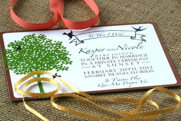 Modern Rustic Tree Wedding Invitation.  The colors and words can be changed to match your wedding!