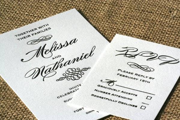 Elegant Script Font Letterpress Wedding Invitation.  The colors and words can be changed to match your wedding!