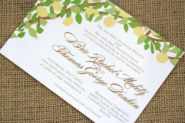 Lemon Tree Rustic Vineyard Wedding Invitation.  The colors and words can be changed to match your wedding!
