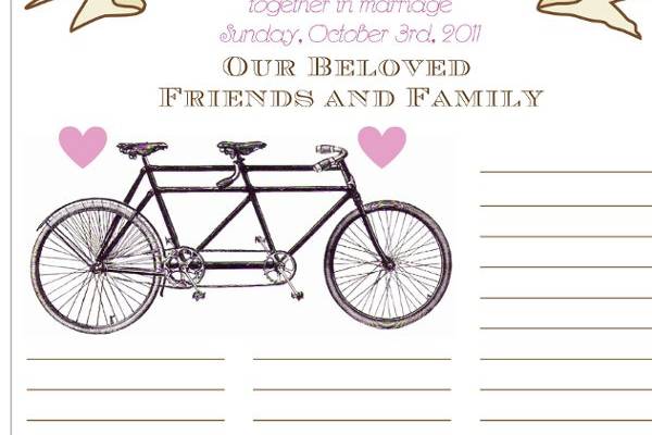 Have your guests sign this modern and vintage inspired guest book poster featuring a tandem vintage bike.