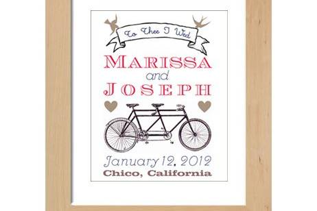 Commemorate your wedding with this rustic vintage tandem bike poster.