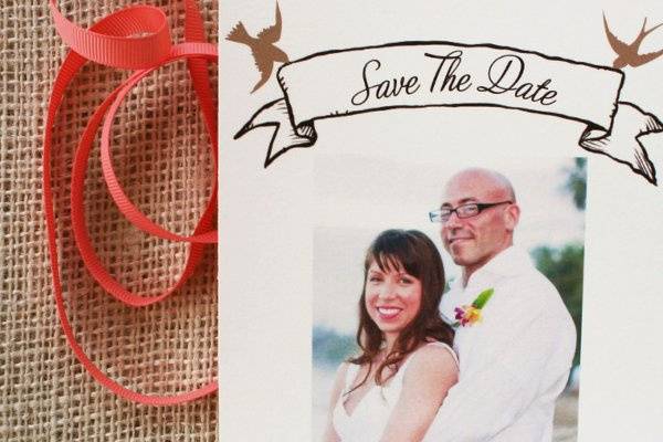 Your engagement photo is featured in this rustic, elegant, and modern save the date card.