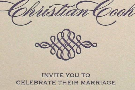 This elegant letterpress invitation was printed for a Spartanburg, South Carolina couple getting married at Twigs Tempietto in Greenville.