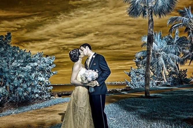 An infrared wedding portrait taken following their ceremony in Florida