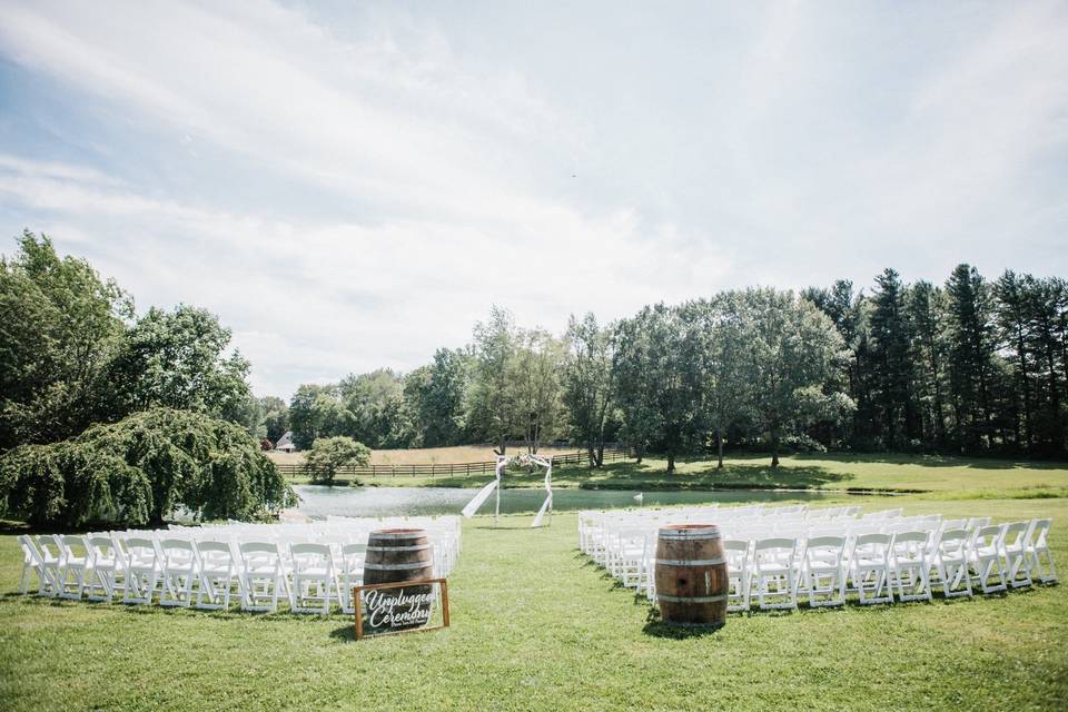 June wedding by the pond