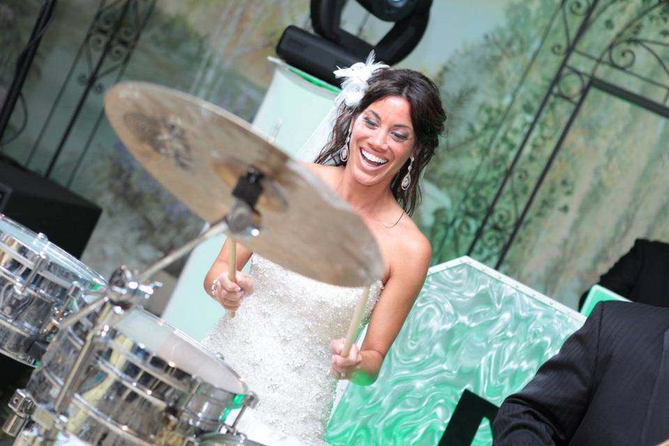 Bride on drums