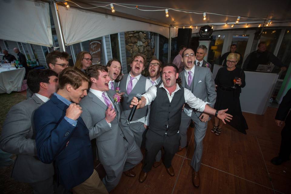 Groomsmen sing along