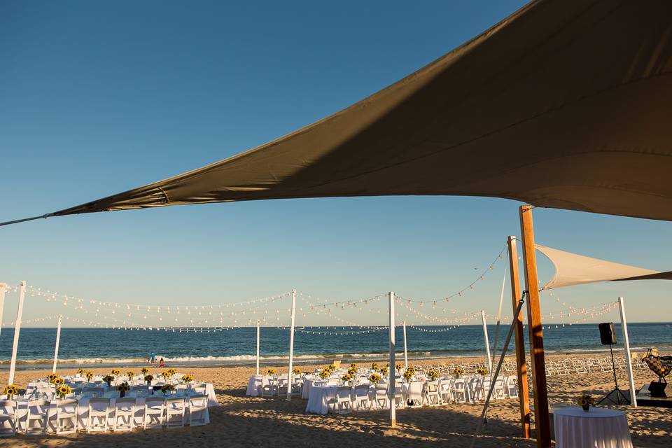 Tented private beach reception