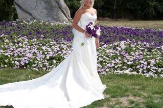 Bride's portrait with flower garden backdrop