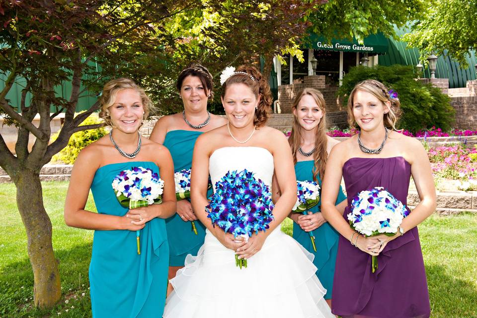 Bride and the bridesmaids