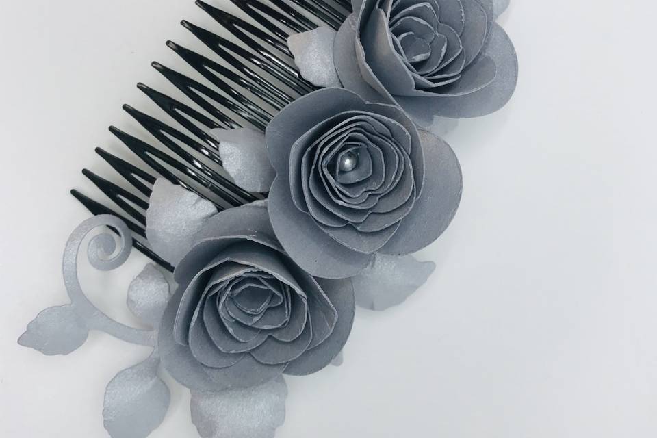 Silver Paper Flower HairPiece