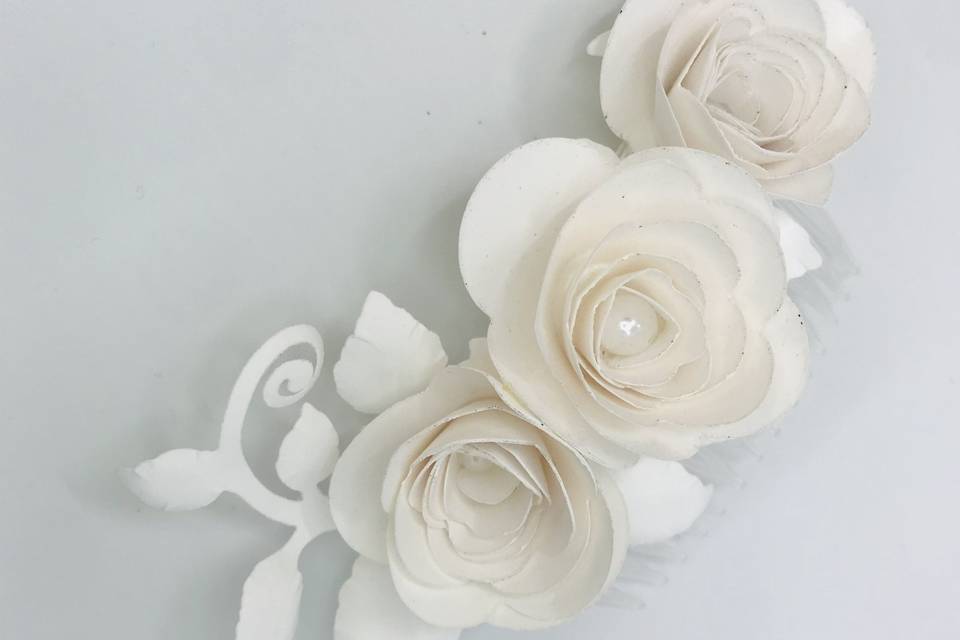 White Paper Flower HairPiece