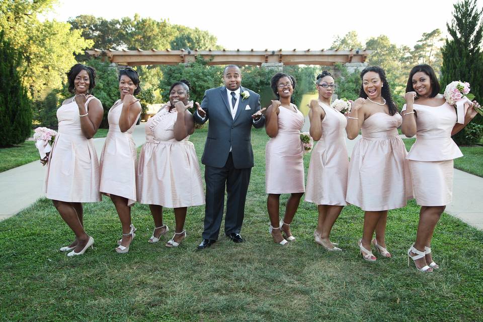 With the bridesmaids