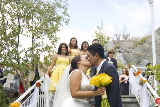 Newlyweds kiss