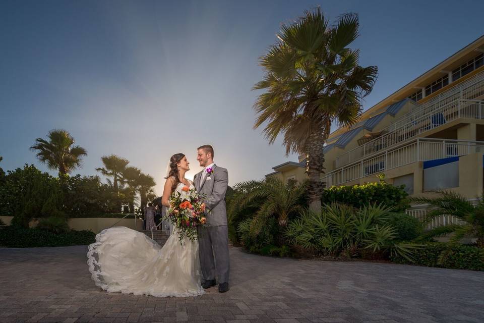 Newlyweds on the resort grounds