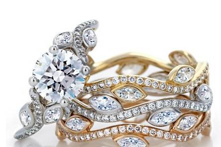 Adonis Rose engagement ring and wedding band, De Beers