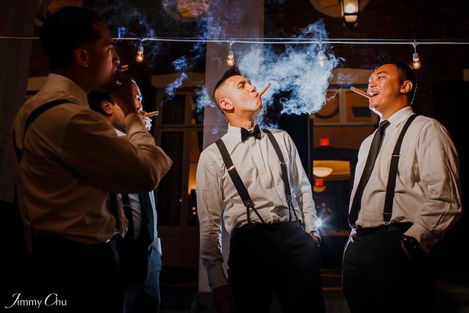 Groomsmen smoking