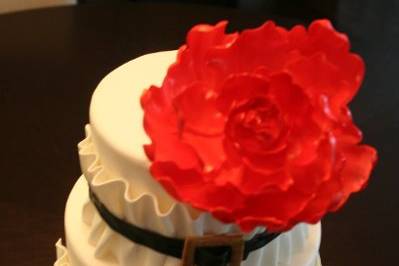 Ruffle and Red Peony Wedding Cake