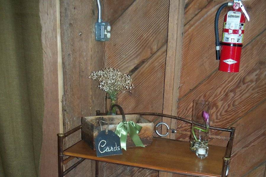 Cocktail tables with linens by abc rentals by cort. Rustic barn wedding on whidbey island with whidbey party girls!